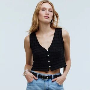 Madewell basket weave knit vest olive green size Small